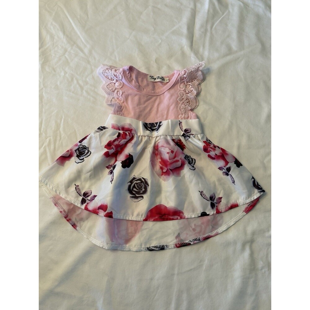 Girls Pink Floral Dress Size 70 One Piece Lace Spring Easter